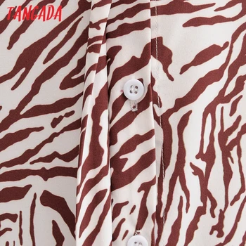 Tangada 2021 Módne Ženy Leopard Tlač Voľné Tričko Šaty s Dlhým Rukávom High Street Dámy Midi Šaty 2F161