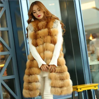 Red Fox Vesty Reálne Kožušiny pre Ženy Kožušiny Dlhé Ženské Coats Elegantné Kožušiny 2017 Nové Hrubé Teplé ruskej Zimná Vesta Prírodné Fox Kožušiny