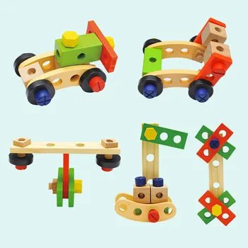 Skrutkovanie Bloky nástroj nastaviť Matica Príslušenstvo zmes hračka Montáž demontáž drevené autíčka Model Budovy Súpravy hračka detí