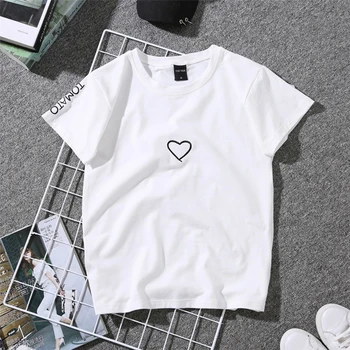 Páry, Milenci, Výšivky Tričko Pre dievča Ženy Milujú Srdce List Vytlačiť T-Shirt Bežné Biele Topy Tričko Nové