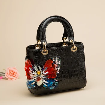 2020 Nový Diamond-pokrytej Žien Krokodíla Vzor Tote Bag Butterfly Design Princezná Žena Messenger Taška Šatku Tašky cez Rameno