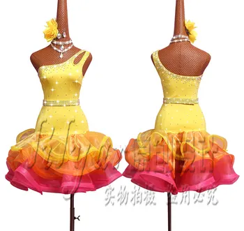 Kamienkami latinské Tanečné Šaty Žien Vysokej Qaulity Zákazku Tango Rumba, Samba Cha-cha Deti Oblečenie Šaty Pre Dievčatá Žltá