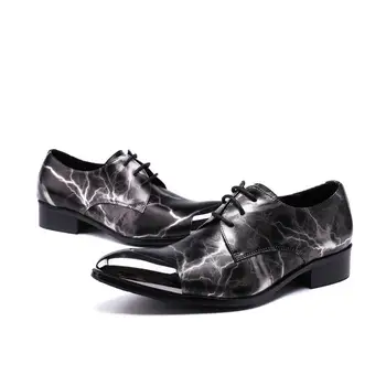 Muži Sivá Originálne Kožené Šaty, Topánky, Kovové Dekorácie Ukázal Prst Oxford Topánky Muž Čipky Formálne Šaty Lightning Business Byty