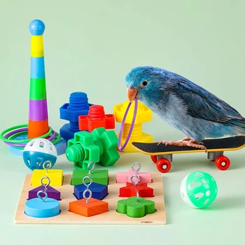 Bird Školenia Hračky Papagáj Inteligencie Hračka Papagáj Drevený Blok Puzzle Hračka Stohovanie Krúžky Hračka