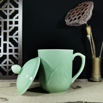 Kávové Hrnčeky Pohár s Vekom 12 oz Teacup Plastický s Bambusom Keramické Drinkware Porcelánu Riadu, Mikrovlnná rúra a Umývačka riadu Bezpečné