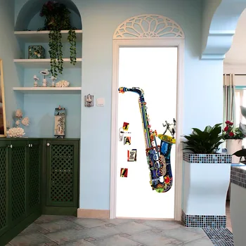 3D Efekt Obtlačky Farebné Saxofón nástennú maľbu Dvere, Tapety, Nálepky, pre Domáce Dekorácie Self-adhesive Vinyl Vymeniteľné
