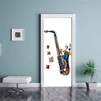 3D Efekt Obtlačky Farebné Saxofón nástennú maľbu Dvere, Tapety, Nálepky, pre Domáce Dekorácie Self-adhesive Vinyl Vymeniteľné