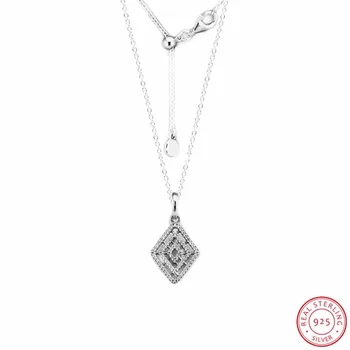 60 cm Reťaz Symetria Geometrické Línie, Náhrdelníky, Prívesky v Striebre 925 Šperky s Šumivé CZ & Chic Posuvné Spona FLN042