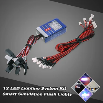 12 LED Osvetlenie Auta Riadenie Brzdy Smart Simulácia Flash Svetlá pre RC Auta Yokomo Tamiya HSP HPI AXIÁLNE RC4WD Traxxas