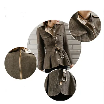 Kabáty a bundy ženy móda temperament dlhým rukávom single-breasted nové zimné móda štíhly pás elegantný krátky kabát vlnené