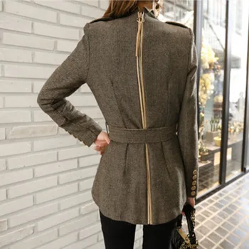 Kabáty a bundy ženy móda temperament dlhým rukávom single-breasted nové zimné móda štíhly pás elegantný krátky kabát vlnené