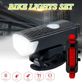 Svetlo na bicykel Nastaviť Nabíjateľná LED Svetlá na Bicykel Predné a Zadné Osvetlenie 3 Režimy Svetlomety a zadné svetlá