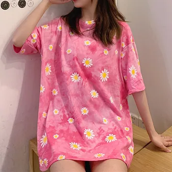 Letné Daisy tlač, T košele 2020 Harajuku pre ženy, tie-dye bežné tričko lady krátky rukáv topy tees tričko ženské oblečenie