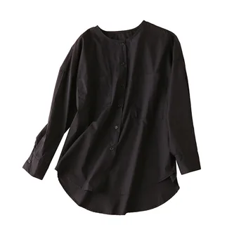 Jeseň Nové Kolo Krku, Hrudníka Vrecku Dlhý Rukáv Tričko Black Normcore/Minimalistický Pevné Módne Oblečenie Žena 2020 Ženy-blúzky