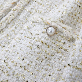 Dámske elegantné vlnené tweed bunda reťaze výbava predné vrecká formálne bundy 2019 jeseň zima vrchné oblečenie