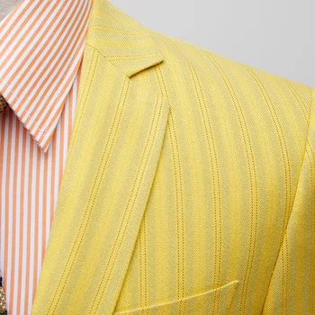 Pánske oblek na jar a na jeseň nové pánske oblek dvoch-dielny oblek (sako + nohavice) žlté pruhované business bežné obleku
