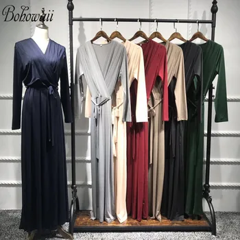 BOHOWAII Módne Oblečenie Musulmane Longue Dlhý Rukáv Dubaj Kaftan Šaty tvaru Flowy Oficiálnych Moslimských Ramadánu Šaty pre Ženy