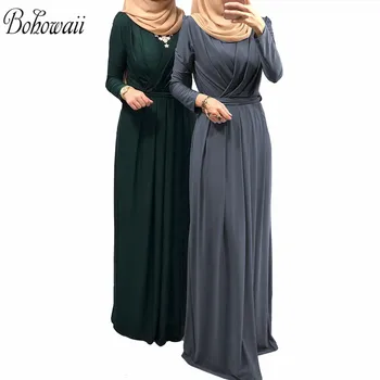 BOHOWAII Módne Oblečenie Musulmane Longue Dlhý Rukáv Dubaj Kaftan Šaty tvaru Flowy Oficiálnych Moslimských Ramadánu Šaty pre Ženy