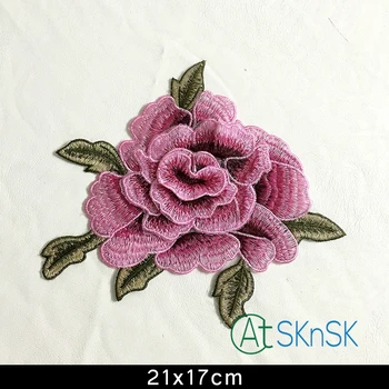 10PCS/veľa 21*17 cm Rose Vyšívané Žehlička na Škvrny na Oblečení DIY Pruhy Oblečenie Patchwork Nálepky Vlastné Kvety Nášivka