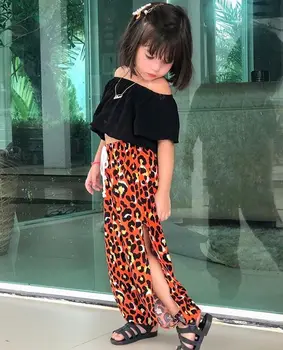 2020 Letná 1-6Y batoľa Detský Dievča Dieťa Black Plodín Top tričko Leopard Tlač Nohavice, Šaty, Oblečenie, detské Súpravy