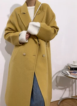 Nové stanovený limit na high-end štyri farby dlhý oblek golier, dvojité breasted ženy obojstranný handričkou cashmere kabát