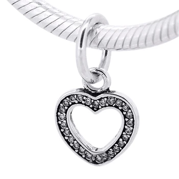 Hodí sa pre Pandora Prívesky Náramky Symbol Lásky Korálky s jasnými CZ 925 Sterling Silver Šperky Doprava Zadarmo