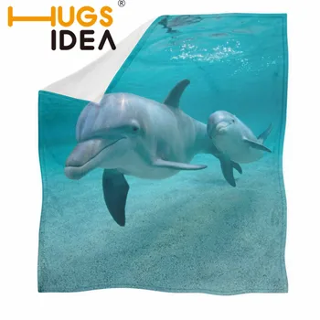 HUGSIDEA Roztomilé Zviera 3D Dolphin Vytlačené Sherpa Deka na Gauči Deka Kryt Hodiť Fleece Jar Cestovné Prikrývky Postelí