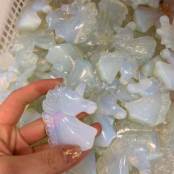 Crystal opal jednorožec quartz liečivý kryštál ručne vyrezávaný kameň kôň tvar hlavy drahokam, pre domáce dekorácie darček
