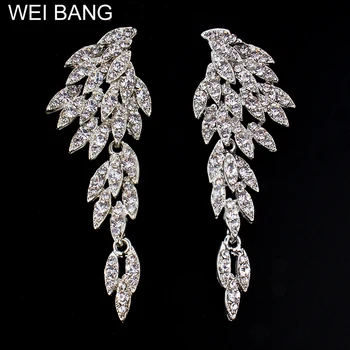 Weibang Crystal Dlhé Náušnice pre Ženy Eagle Strieborná farba Čierna Farba, Svadobné Svadobné Náušnice, Módne Šperky dropshipping