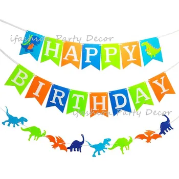 Dinosaurov Happy Birthday Banner Strany Balóny Jungle Jurský Garland Pre Deti Narodeniny Dinosaura Strana Navrhne Dekorácie