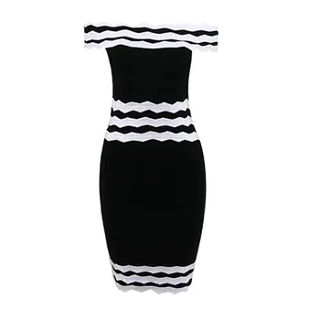 2020 Nové Ženy Šaty Black White Patchwork Elegantné Žakárové Obväz Šaty Lomka Krku Vestidos Celebrity Mini Večer Party Šaty