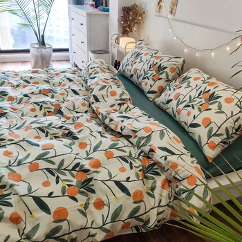 Bavlnená posteľná bielizeň Sady bytový Textil Vintage Tropické Ovocie Orange Grove Posteľ Nastaviť Bedclothe s Posteľ List Cumlík nastaviť obliečky na Vankúše