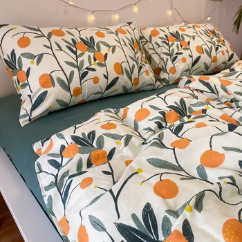 Bavlnená posteľná bielizeň Sady bytový Textil Vintage Tropické Ovocie Orange Grove Posteľ Nastaviť Bedclothe s Posteľ List Cumlík nastaviť obliečky na Vankúše