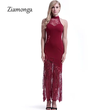 Ziamonga 2018 Sexy Sequin Čipky Šaty Žien Backless Hlboko V Krku Úplnej Shift Šaty Vidieť Cez Elegantné Dlhé Maxi Šaty Vestidos