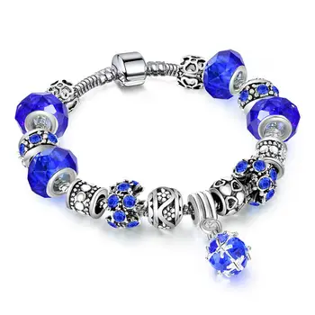 Pandora-style Nový crystal 5-farba Tibetskej-strieborná jemné zliatiny sklenených perličiek náramok