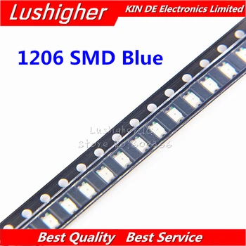 100ks Modrých 1206 SMD LED Modrá Farba Diód Svetlo 3216