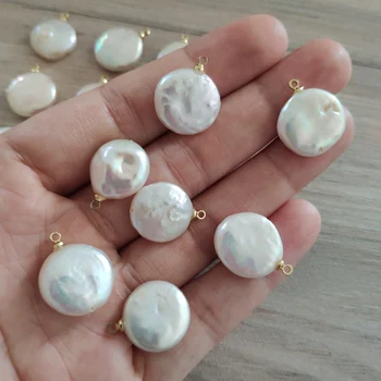 Prírodné obyčajný prázdne mince sladkovodné perly perličiek prívesok konektor kúzlo pre ženy svadby, narodeniny šperky darček, takže