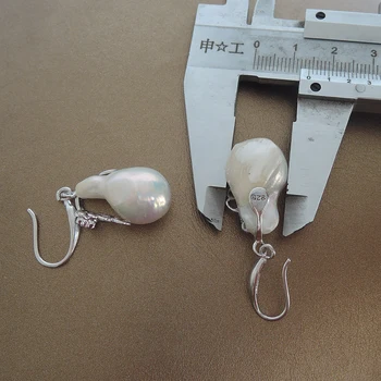 Príroda sladkovodné pearl náušnice s strieborný háčik 925-13-25 mm veľký barokový pearl náušnice ,V ZLATEJ A STRIEBORNEJ FARBE