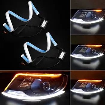 2 ks Automatické Svetlá Pre Autá DRL LED Svetlá pre Denné svietenie Auto Styling Príslušenstvo Zase Signál Sprievodca Pásy Svetlometu Montáž #719