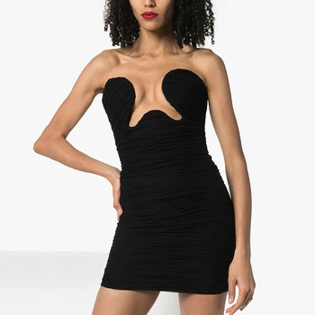 2020 Letné Módy New Black Bez Ramienok Bodycon Šaty Vestidos Sexy Zabalené Hrudníka Bez Rukávov Duté Celebrity Club Party Šaty