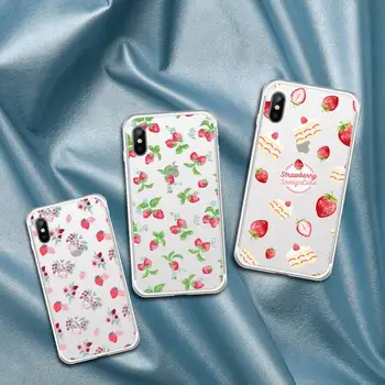 Ružové ovocie jahody Telefón Prípade Transparentné pre iPhone 6 7 8 11 12 s mini pro X XS XR MAX Plus