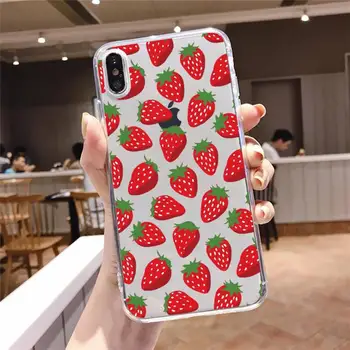 Ružové ovocie jahody Telefón Prípade Transparentné pre iPhone 6 7 8 11 12 s mini pro X XS XR MAX Plus