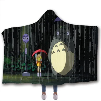 Anime Totoro 3D Tlač Hodiť Kapucňou Deka Nositeľné v Teple Fleece posteľná bielizeň Office Deky Mäkké Dospelých Cestovanie