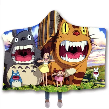 Anime Totoro 3D Tlač Hodiť Kapucňou Deka Nositeľné v Teple Fleece posteľná bielizeň Office Deky Mäkké Dospelých Cestovanie
