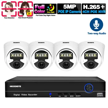 IP CCTV Kamera Security System Súpravy, POE 5MP 4CH NVR Auta Krytý obojsmerné Audio Home Security Video Surveillance Camera System Set