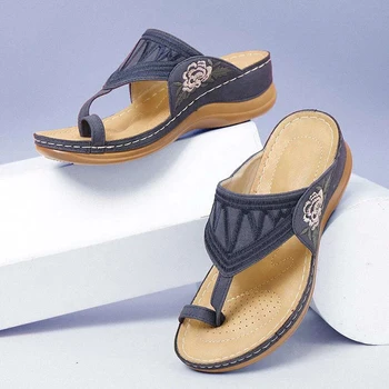 2021 Letné Sandále Ženy, Módne Vyšívané Ploché Sandále Dámske Ležérne Gladiator Sandále Ženy Flip Flops Žena Papuče