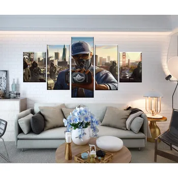 5 kusov HD Vytlačené Watch Dog Hra Plagát Obrázky Nástenné Maľby pre Home Decor