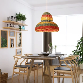 Moderné Farbenie Ratan lustre, Lampy obývacia izba dekorácie svetlá Juhovýchodnej Ázii Ručne tkané Bambusu Prívesok Svetlo pre kuchyňa