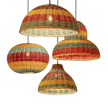Moderné Farbenie Ratan lustre, Lampy obývacia izba dekorácie svetlá Juhovýchodnej Ázii Ručne tkané Bambusu Prívesok Svetlo pre kuchyňa