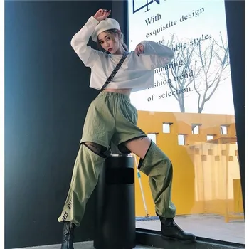 NiceMix Nový kórejský streetwear Oblečenie pre Ženy Harajuku Ulzzang List Tlač Osobnosti Zips, Odnímateľný Voľné Vysoký pás Carg